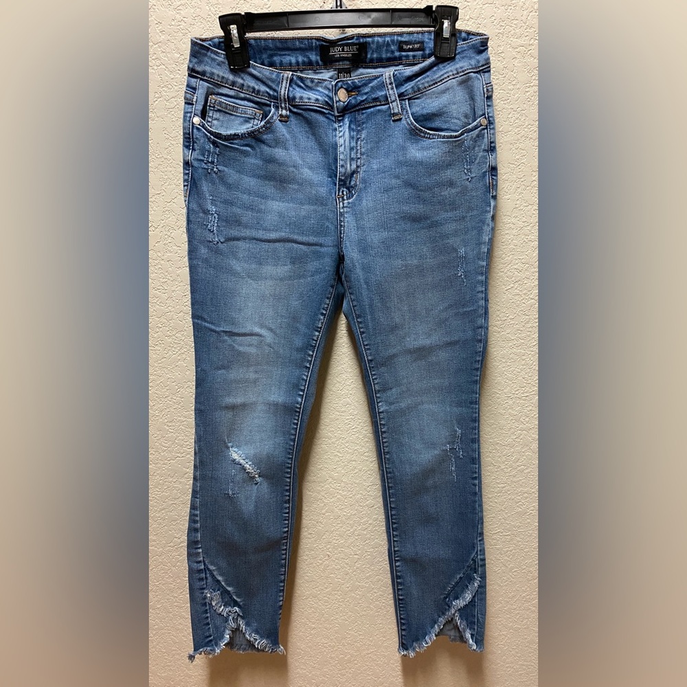 Judy Blue Light Blue Distressed Ankle Jeans Sz 11